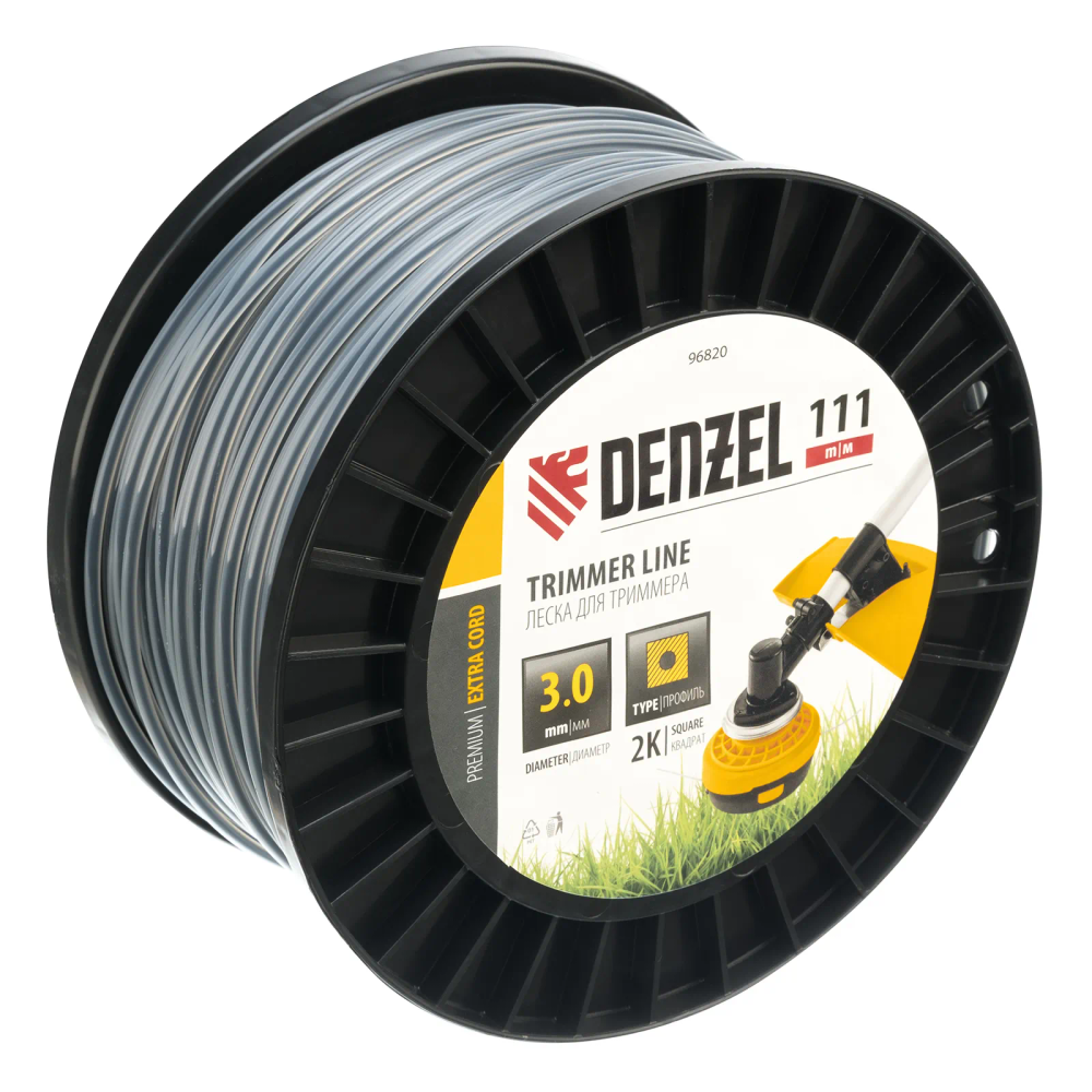 Леска для триммера Denzel двухкомпонентная квадрат, 3,0ммх111м, на DIN катушке EXTRA CORD