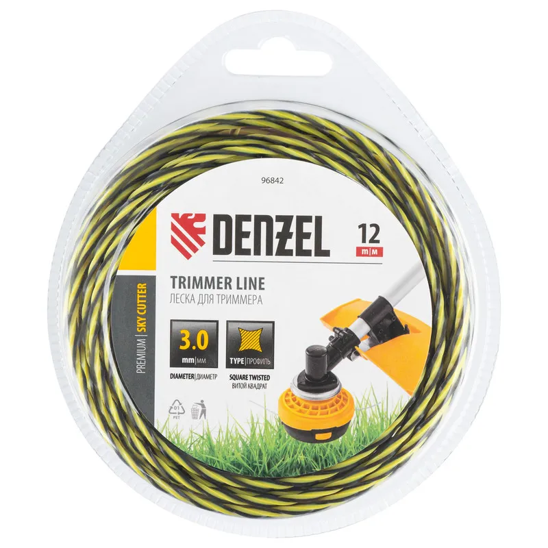 Леска для триммера Denzel двухкомпонентная витая квадратная, 3,0ммх12м, блистер SkyCutter - изображение 2