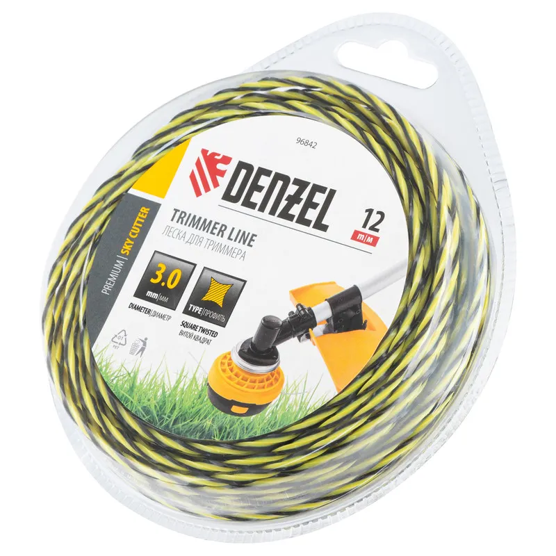 Леска для триммера Denzel двухкомпонентная витая квадратная, 3,0ммх12м, блистер SkyCutter