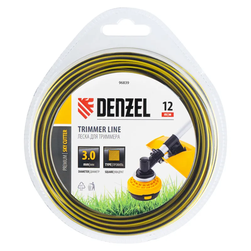 Леска для триммера Denzel двухкомпонентная квадратная, 3,0ммх12м, блистер SkyCutter - изображение 2