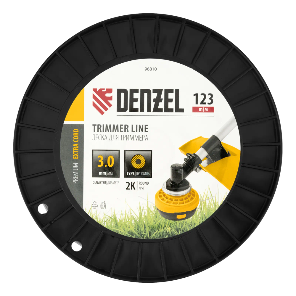 Леска для триммера Denzel двухкомпонентная круглая, 3,0ммх123м, на DIN катушке EXTRA CORD - изображение 3