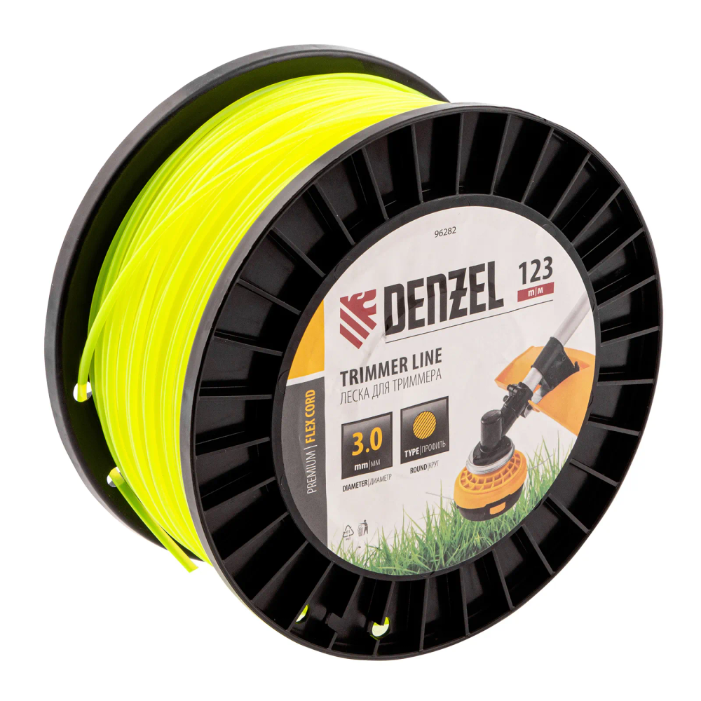 Леска для триммера Denzel круглая, 3,0ммх123м, на DIN катушке FLEX CORD
