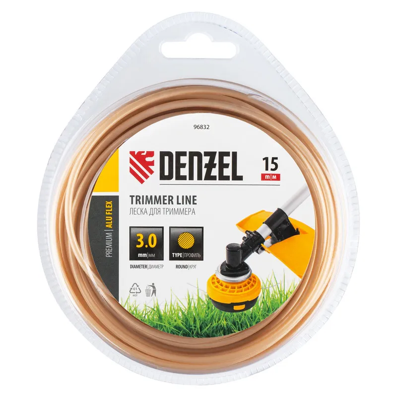 Леска для триммера Denzel армированная алюминием круглая, 3,0ммх15м, блистер ALUFLEX - изображение 2