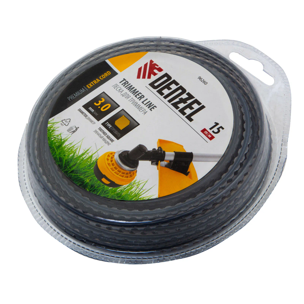 Леска для триммера Denzel двухкомпонентная зубчатый квадрат, 3,0ммх15м, блистер EXTRA CORD - изображение 2