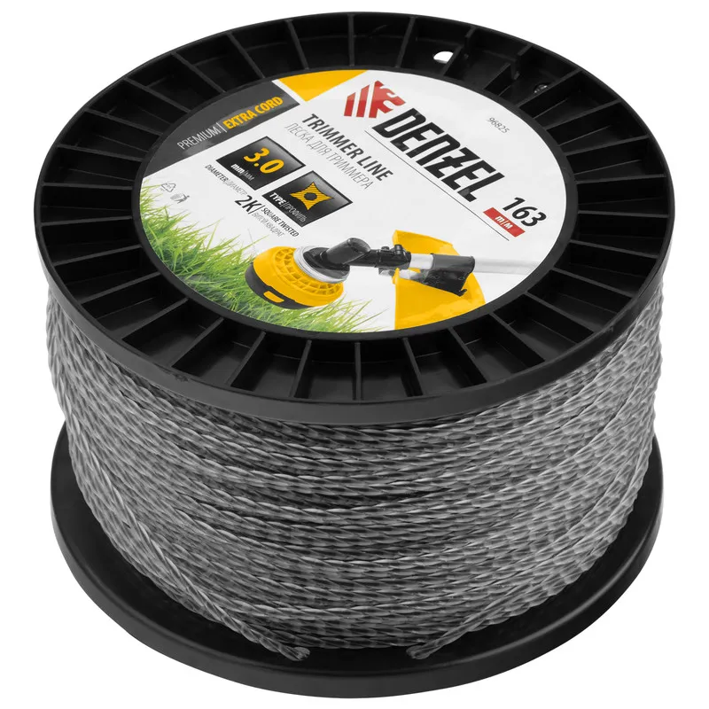 Леска для триммера Denzel двухкомпонентная витой квадрат, 3,0ммх163м, на DIN катушке EXTRA CORD - изображение 2