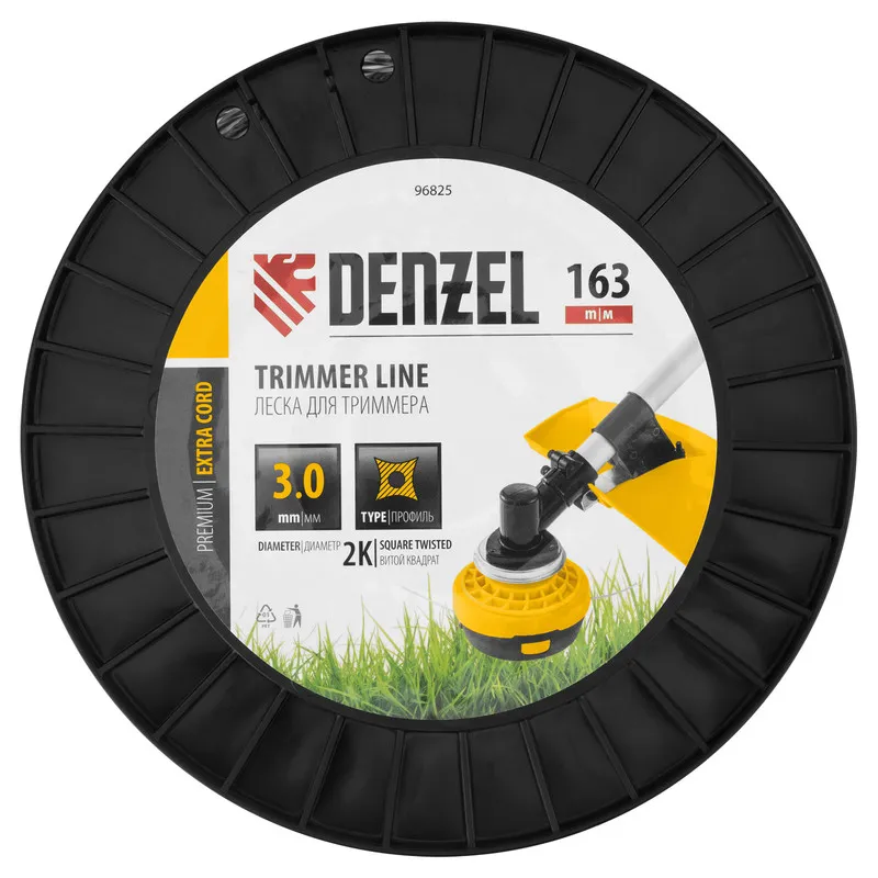 Леска для триммера Denzel двухкомпонентная витой квадрат, 3,0ммх163м, на DIN катушке EXTRA CORD - изображение 3
