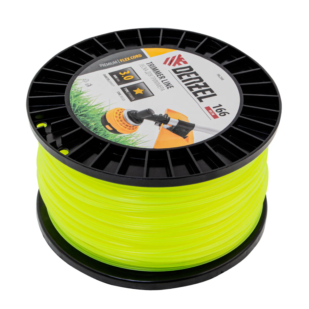 Леска для триммера Denzel звезда, 3,0ммх166м, на DIN катушке FLEX CORD - изображение 2