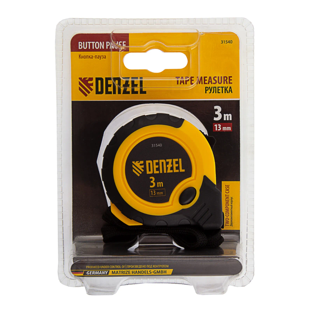 Рулетка Denzel 3мх13мм, двухкомп. корпус, кнопка-пауза - изображение 8
