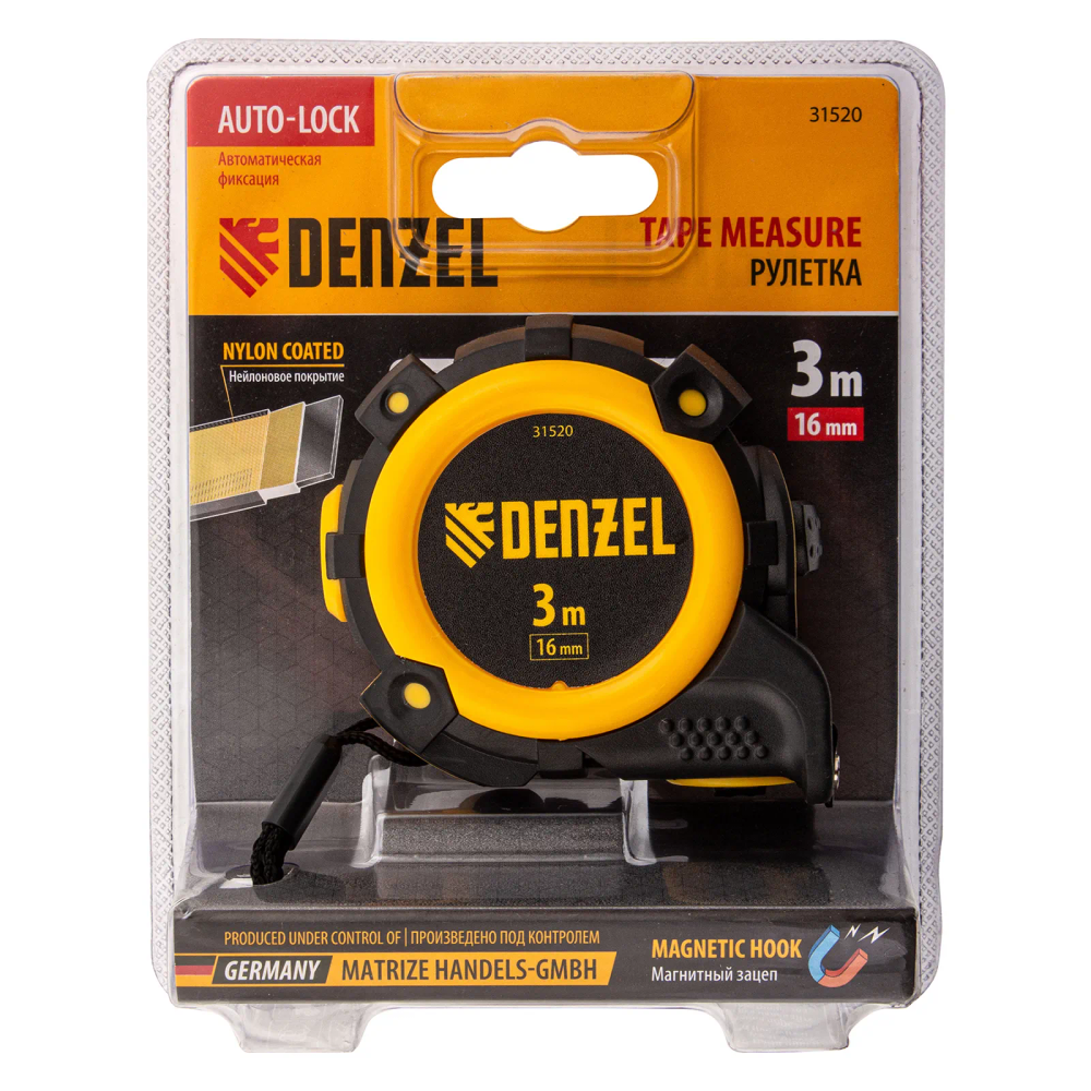 Рулетка Denzel 3мх16мм, автоматич. фиксац., нейлон. покрытие, магнит. зацеп, двухстор. разметка - изображение 6