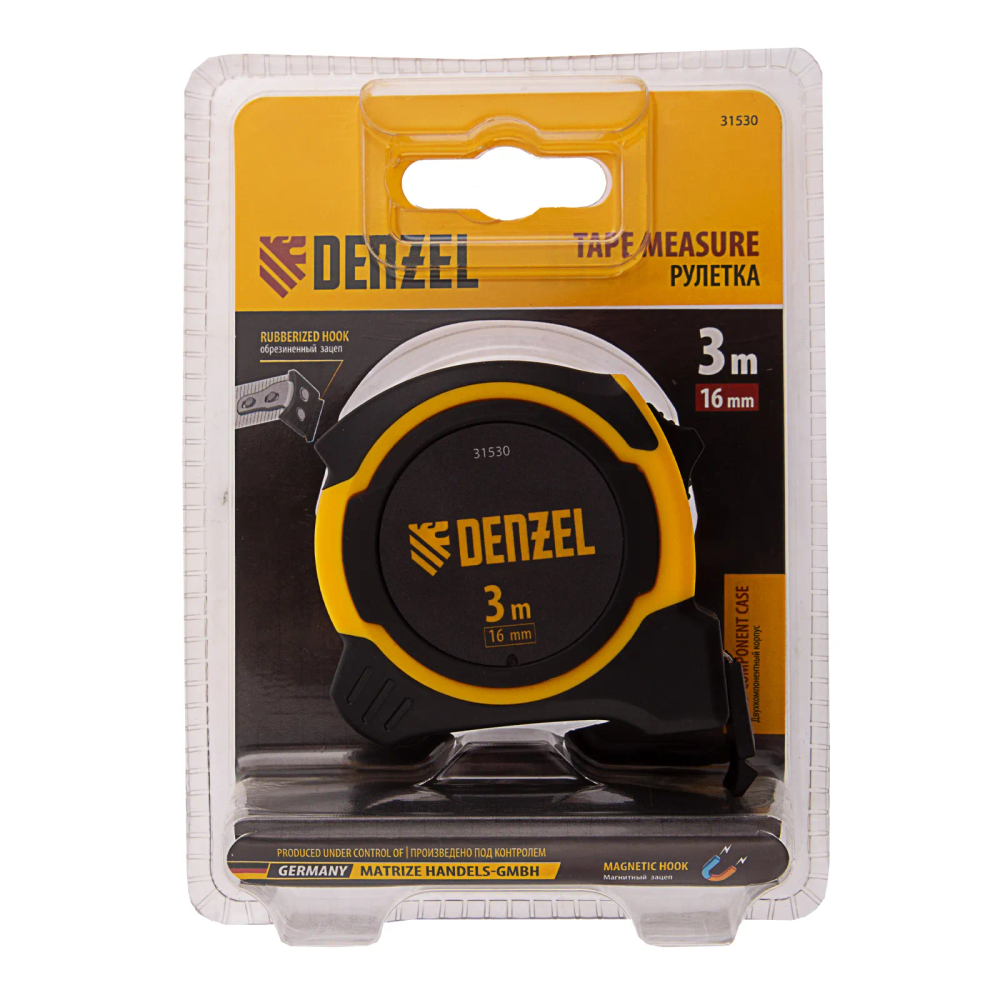 Рулетка Denzel 3мх16мм, двухкомп. корпус, магнитный обрезиненный зацеп - изображение 7