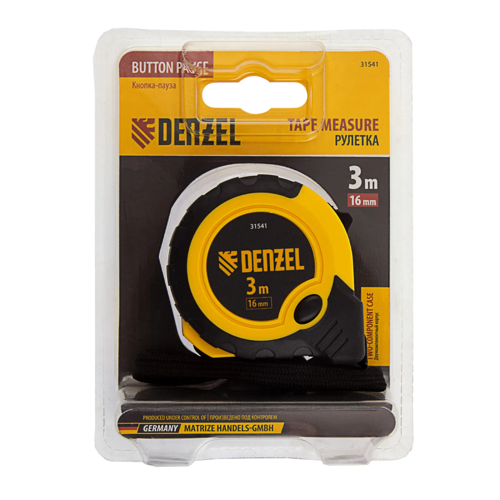 Рулетка Denzel 3мх16мм, двухкомп. корпус, кнопка-пауза - изображение 8
