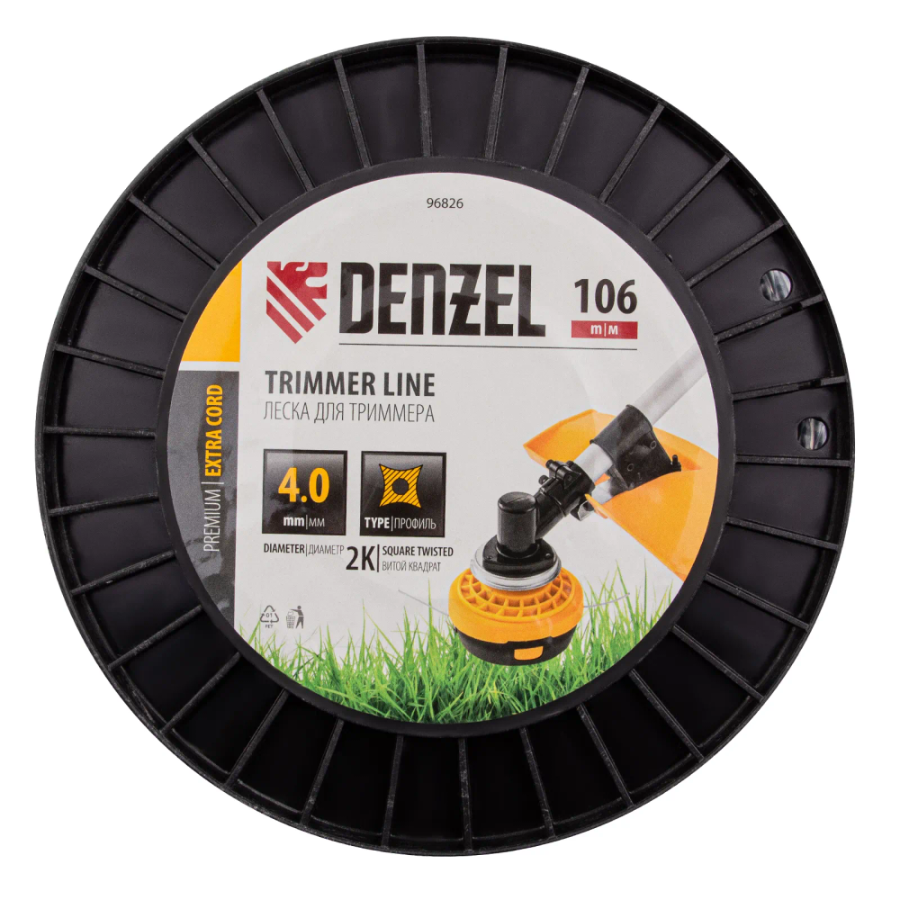Леска для триммера Denzel двухкомпонентная витой квадрат, 4,0ммх106м, на DIN катушке EXTRA CORD - изображение 3