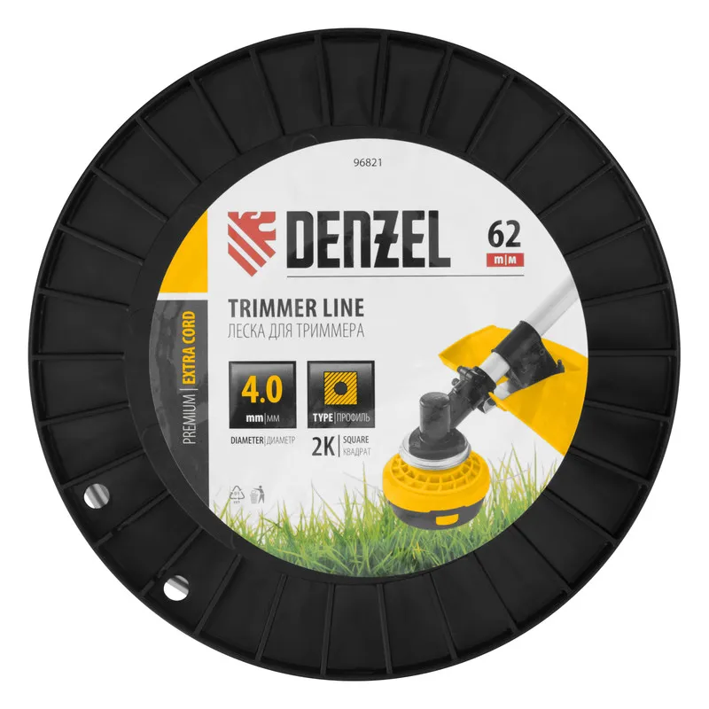 Леска для триммера Denzel двухкомпонентная квадрат, 4,0ммх62м, на DIN катушке EXTRA CORD - изображение 3