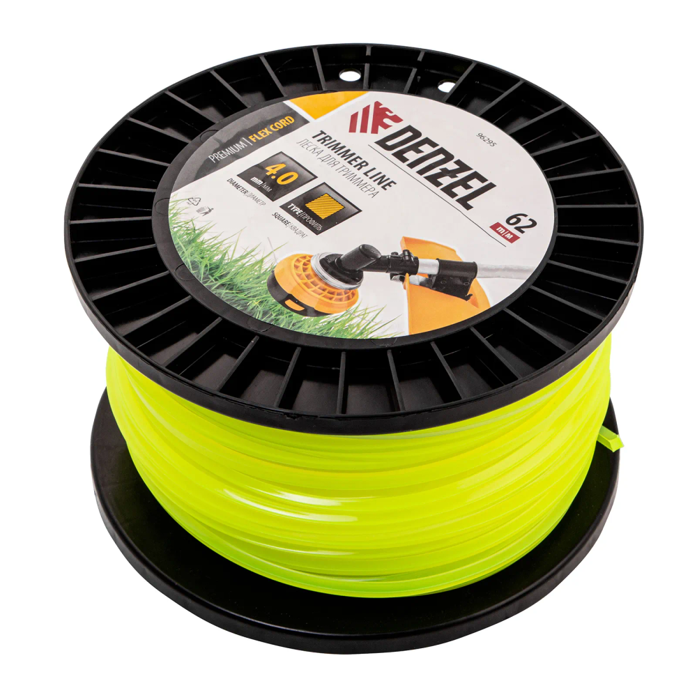 Леска для триммера Denzel квадрат, 4,0ммх62м, на DIN катушке FLEX CORD - изображение 2