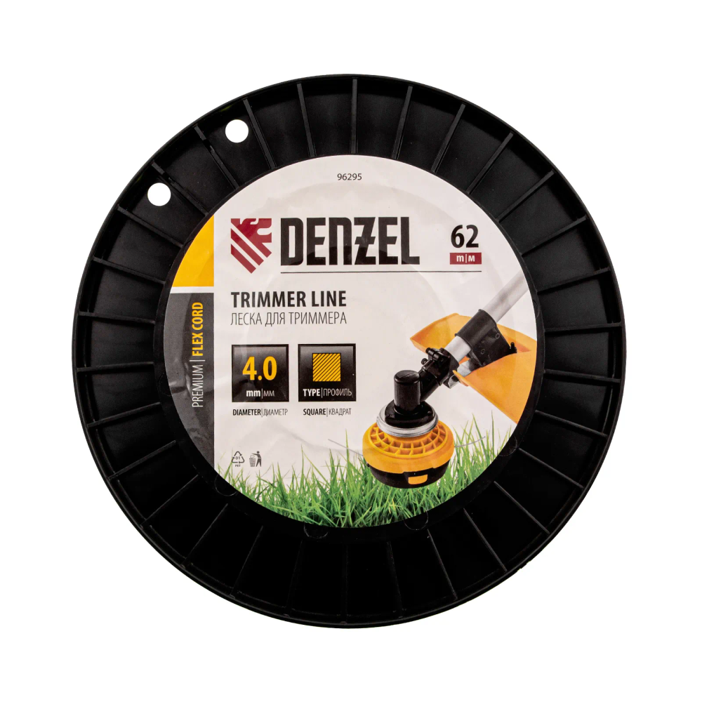 Леска для триммера Denzel квадрат, 4,0ммх62м, на DIN катушке FLEX CORD - изображение 3
