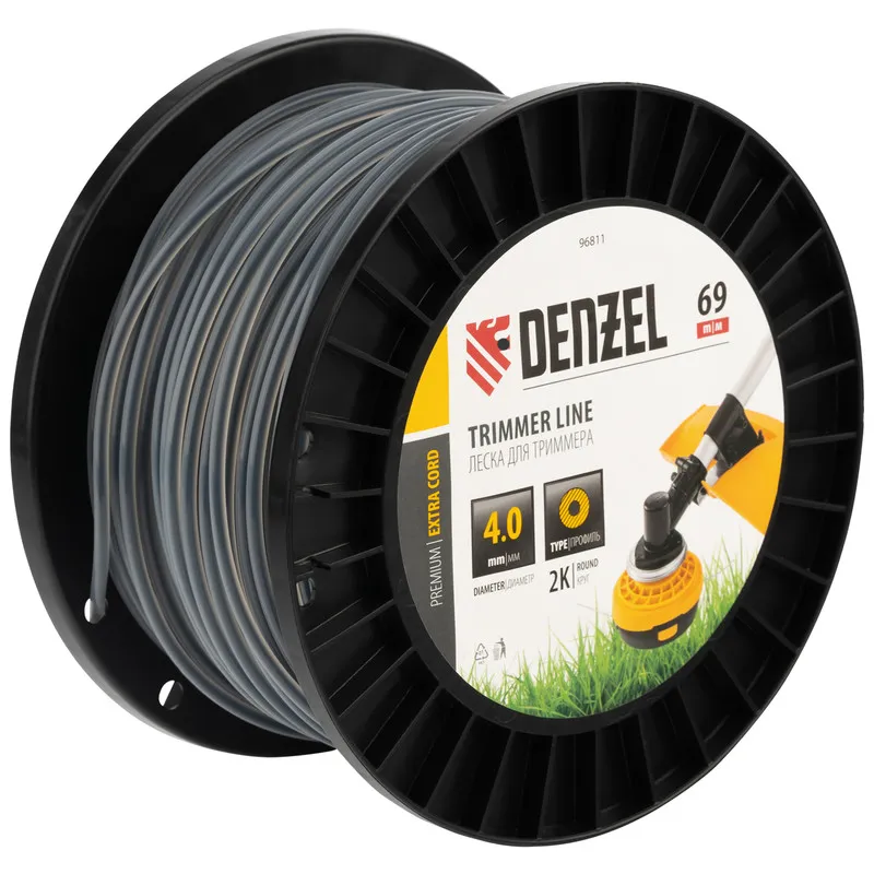 Леска для триммера Denzel двухкомпонентная круглая, 4,0ммх69м, на DIN катушке EXTRA CORD