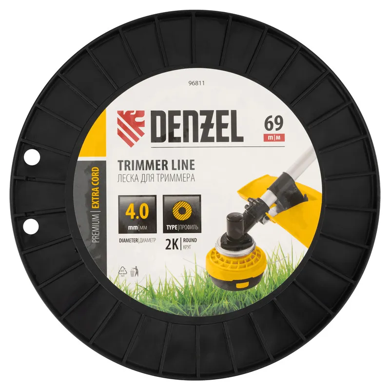 Леска для триммера Denzel двухкомпонентная круглая, 4,0ммх69м, на DIN катушке EXTRA CORD - изображение 3