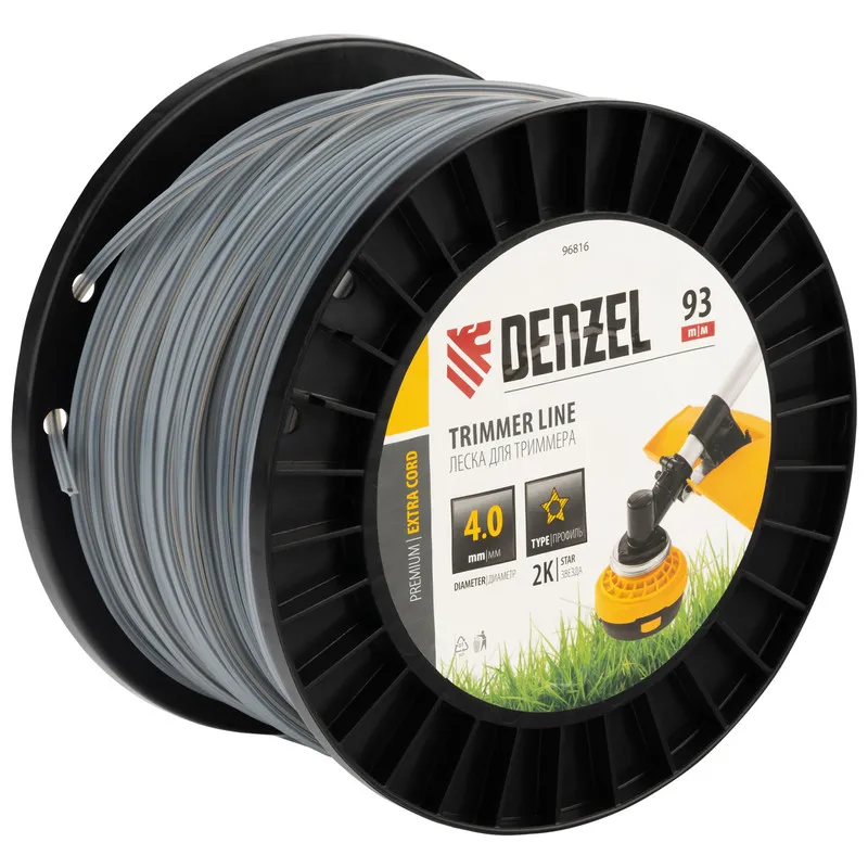 Леска для триммера Denzel двухкомпонентная звезда, 4,0ммх93м, на DIN катушке EXTRA CORD