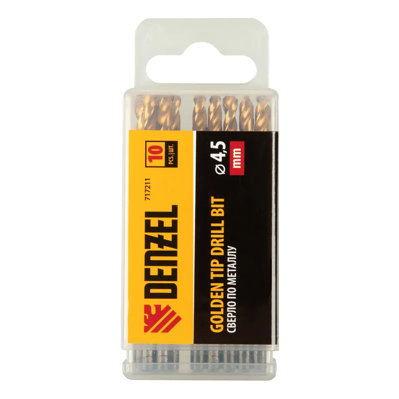 Сверло по металлу Denzel 4,5 мм, HSS-Tin, Golden Tip, 10 шт. - изображение 5