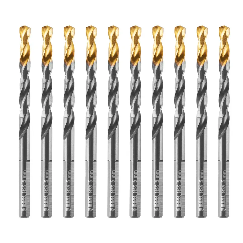 Сверло по металлу Denzel 5 мм, HSS-Tin, Golden Tip, 10 шт.