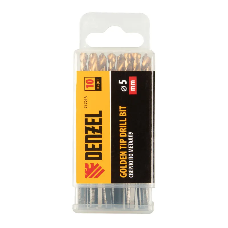 Сверло по металлу Denzel 5 мм, HSS-Tin, Golden Tip, 10 шт. - изображение 5