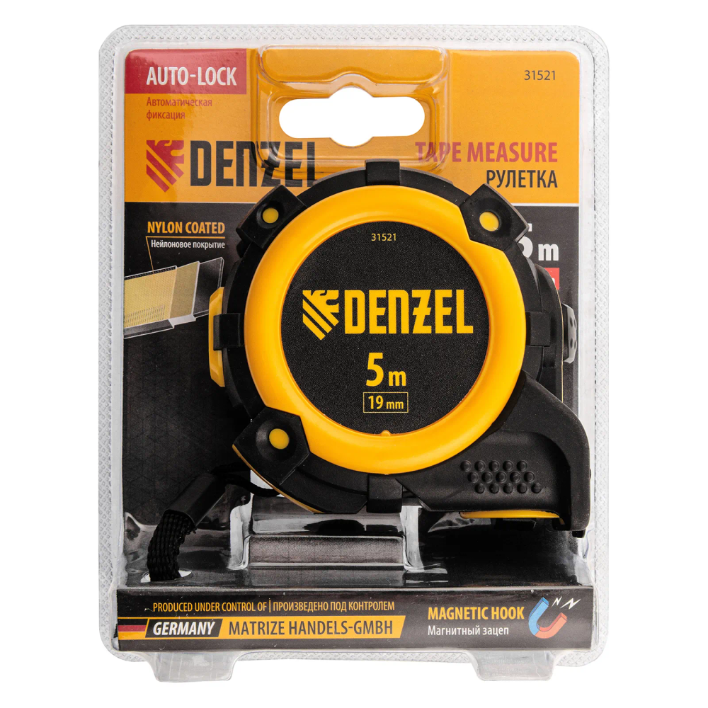 Рулетка Denzel 5мх19мм, автоматич. фиксац., нейлон. покрытие, магнит. зацеп, двухстор. разметка - изображение 6