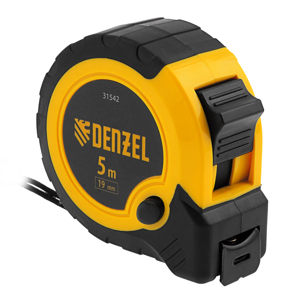 Рулетка Denzel 5мх19мм, двухкомп. корпус, кнопка-пауза