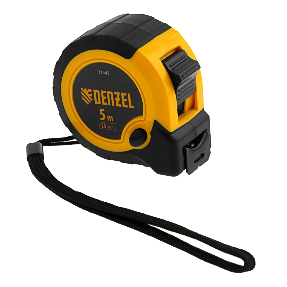 Рулетка Denzel 5мх25мм, двухкомп. корпус, кнопка-пауза - изображение 5