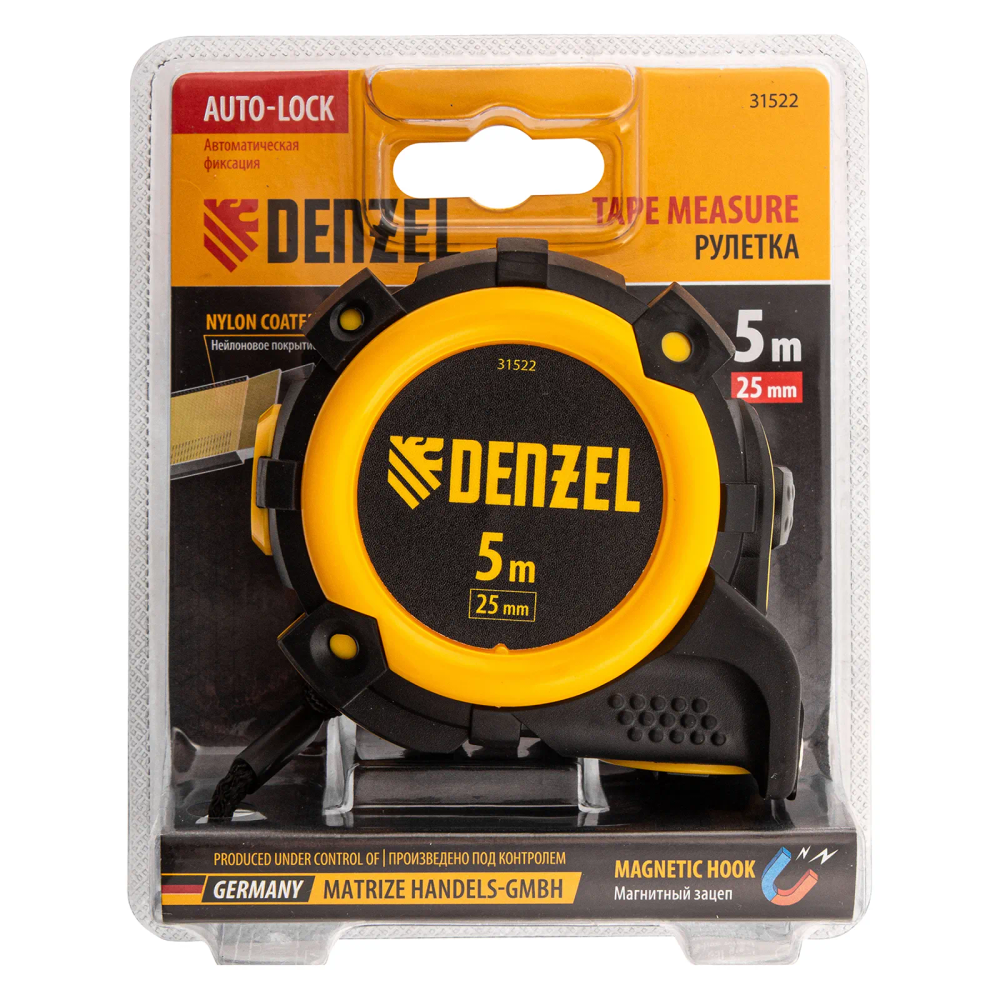 Рулетка Denzel 5мх25мм, автоматич. фиксац., нейлон. покрытие, магнит. зацеп, двухстор. разметка - изображение 6