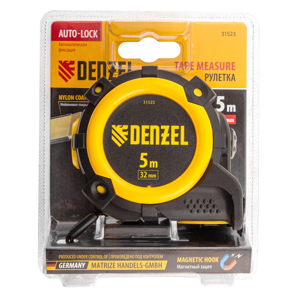 Рулетка Denzel 5мх32мм, автоматич. фиксац., нейлон. покрытие, магнит. зацеп, двухстор. разметка - изображение 6