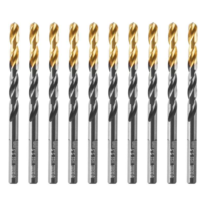 Сверло по металлу Denzel 5,5 мм, HSS-Tin, Golden Tip, 10 шт.