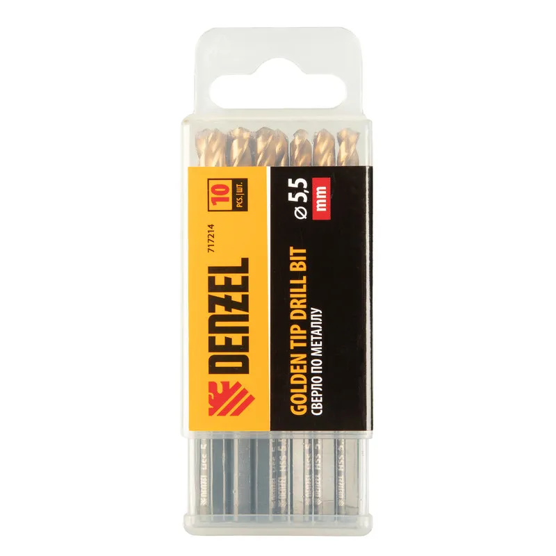 Сверло по металлу Denzel 5,5 мм, HSS-Tin, Golden Tip, 10 шт. - изображение 5