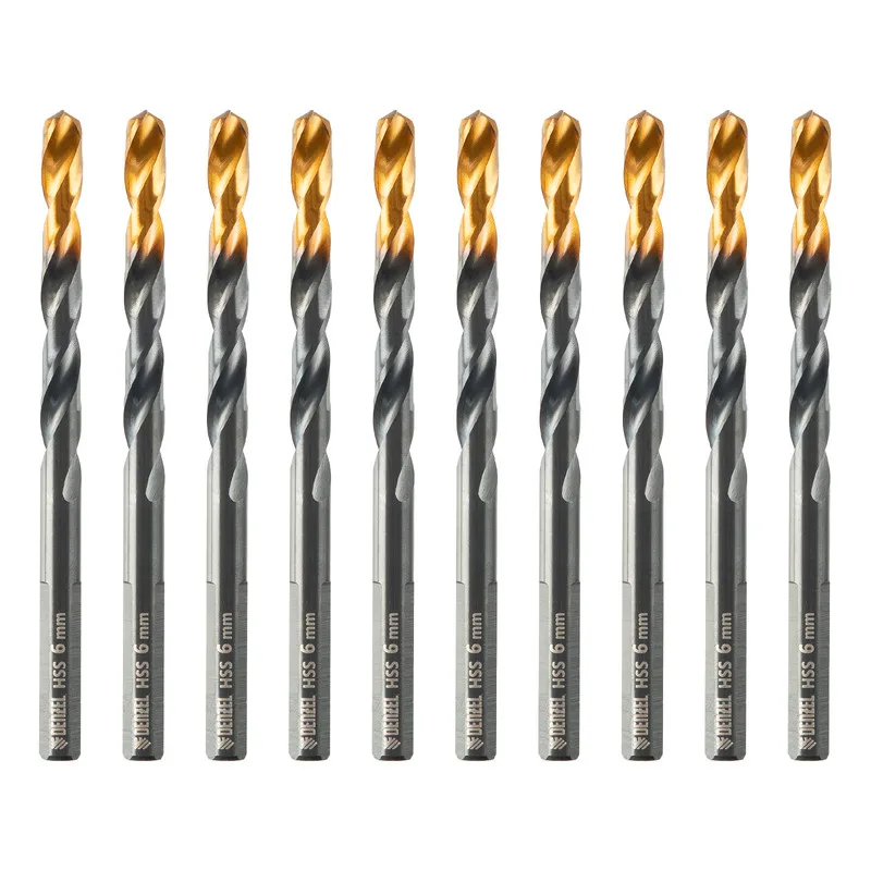 Сверло по металлу Denzel 6 мм, HSS-Tin, Golden Tip, 10 шт.
