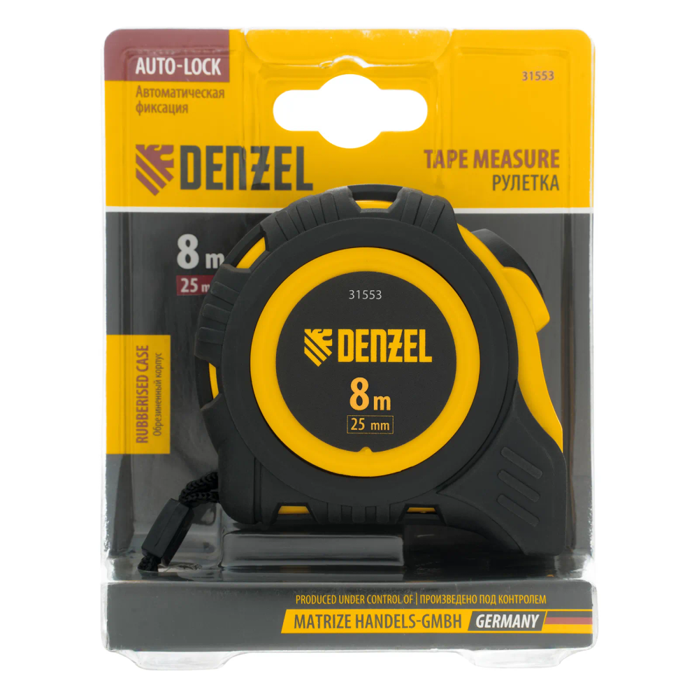 Рулетка Denzel 8мх25мм, обрезиненный корпус, автоматическая фиксация - изображение 7