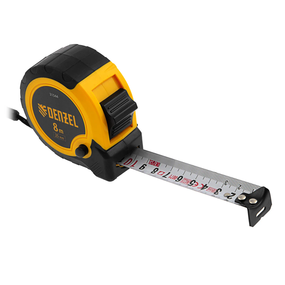Рулетка Denzel 8мх25мм, двухкомп. корпус, кнопка-пауза - изображение 4
