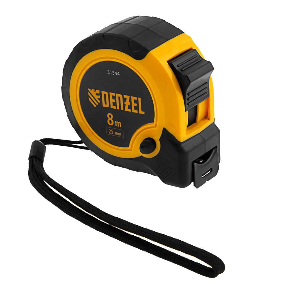 Рулетка Denzel 8мх25мм, двухкомп. корпус, кнопка-пауза - изображение 5