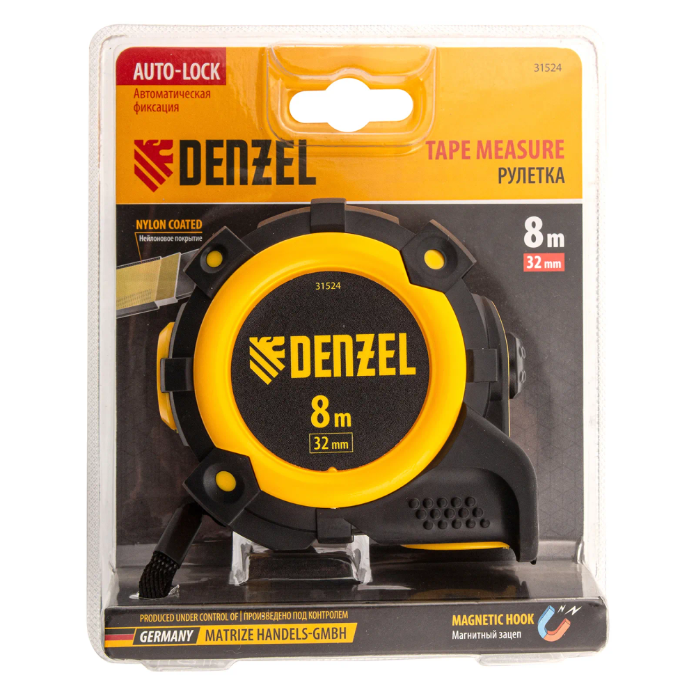 Рулетка Denzel 8мх32мм, автоматич. фиксац., нейлон. покрытие, магнит. зацеп, двухстор. разметка - изображение 6