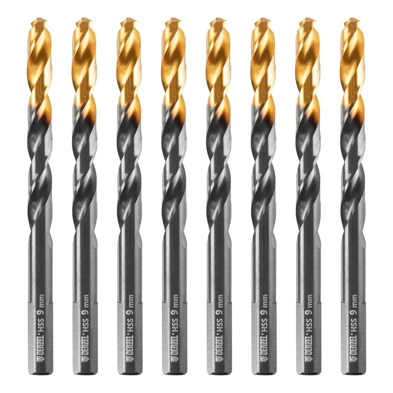Сверло по металлу Denzel 9 мм, HSS-Tin, Golden Tip, 8 шт.