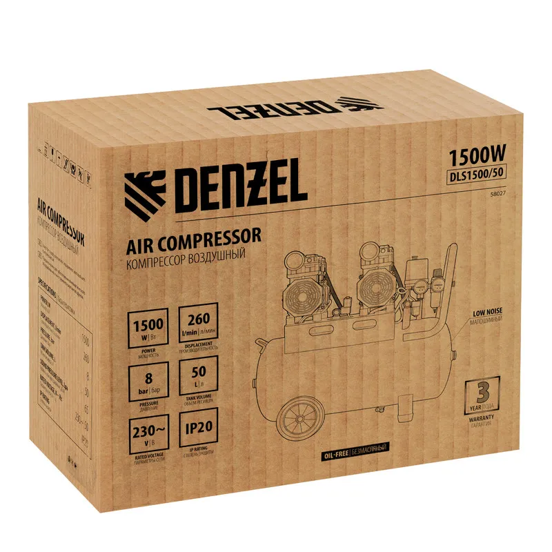 Компрессор безмасляный малошумный Denzel DLS 1500/50 - изображение 14