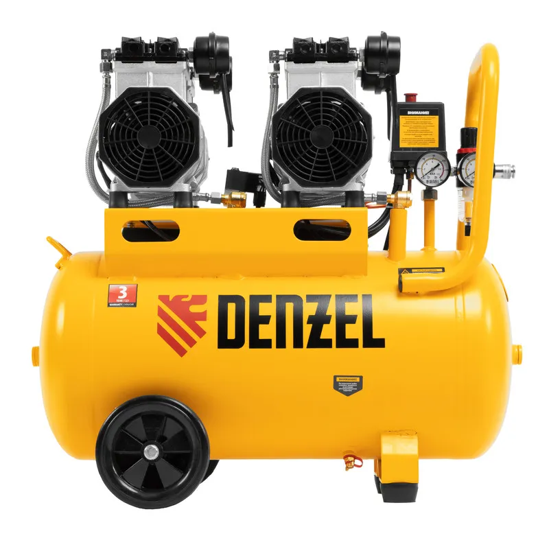 Компрессор безмасляный малошумный Denzel DLS 2200/50, 2200 Вт, 2x1100, 50 л, 380 л/мин - изображение 12