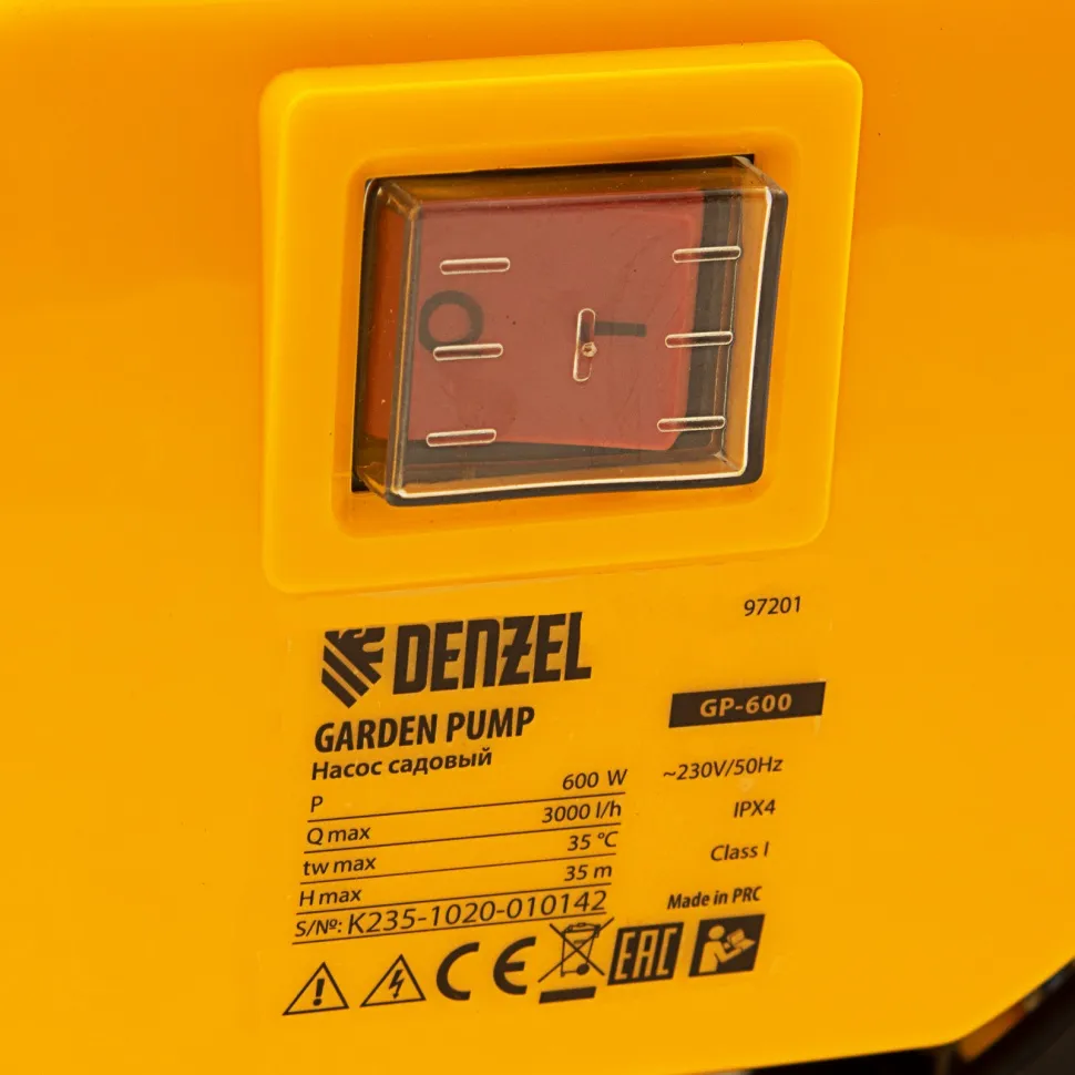 Садовый поверхностный насос Denzel GP 600, 600 Вт, 3000 л/ч, подъем 35 м, пластик - изображение 7