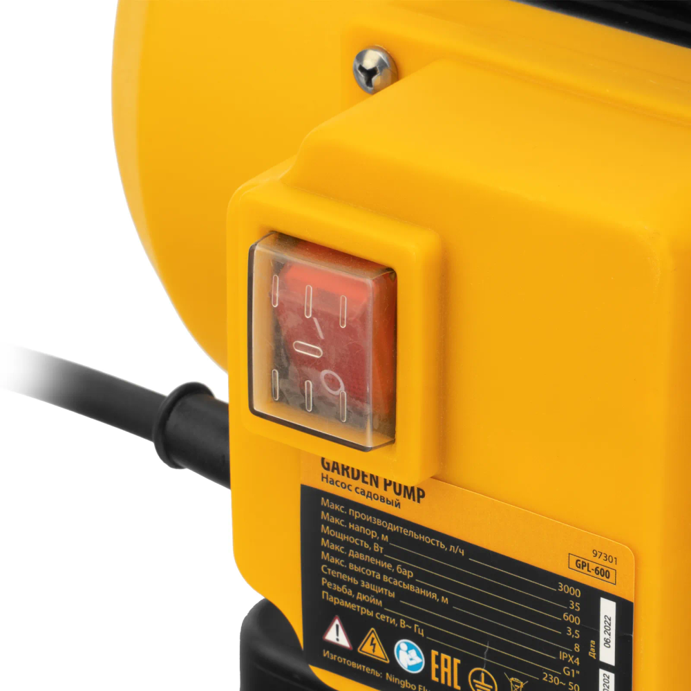Садовый поверхностный насос Denzel GPL600, 600 Вт, 3000 л/ч, подъем 35 м, пластик - изображение 15