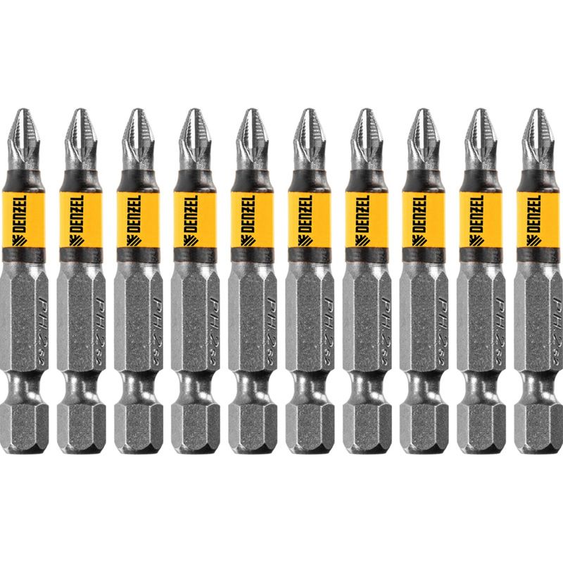 Бита Denzel PH2х50, сталь легированная S2, 10 шт., круглый профиль, отрывная упаковка, Е 6,3 - изображение 3