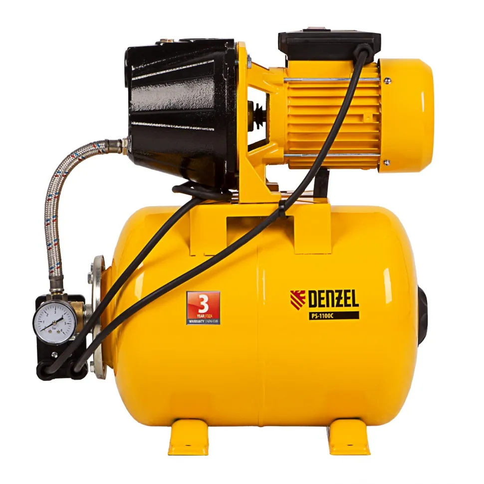 Насосная станция Denzel PS1100С, 1100 Вт, 4500 л/ч, ресивер 24 л, подъем 46 м, чугун - изображение 3