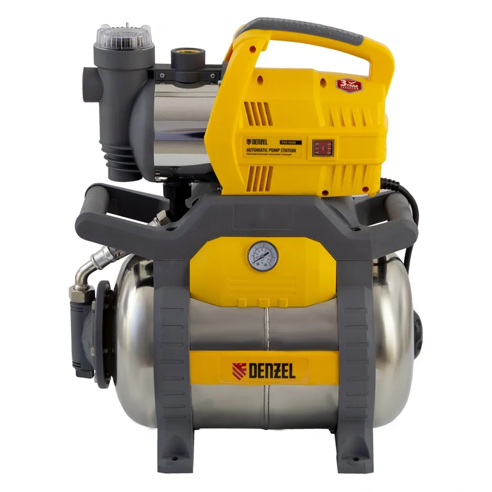 Насосная станция Denzel PSХ950X, Х-Pro, 950 Вт, 3300 л/ч, ресивер 24 л, подъем 38 м, нержавейка - изображение 9