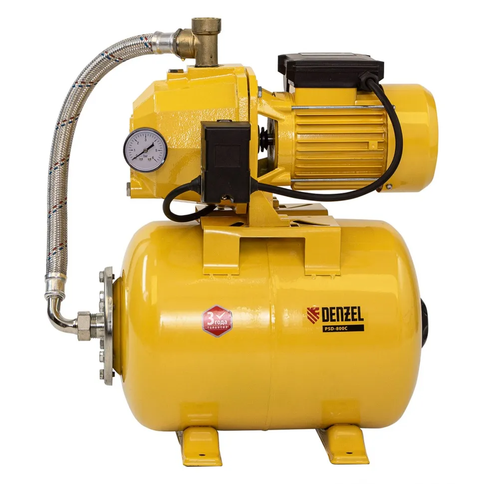 Насосная станция эжекторная Denzel PSD800C, 800 Вт, 2400 л/ч, ресивер 24 л, всасывание 20 м - изображение 4