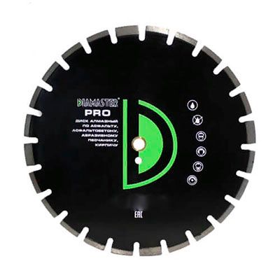 Диск алмазный сегментный Diamaster Pro 350x25,4 (40x3,2x10/16) мм 21z (асфальт, wet, dry)