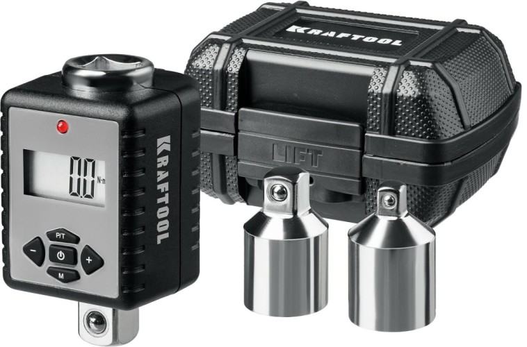 Динамометрический адаптер KRAFTOOL 64044-200 электронный "digital-a" с переходниками, 1/2", нм