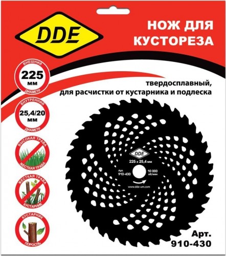 Диск кустореза DDE WOOD CUT твердосплавный (225х25,4/20 мм; 40 зубьев) 910-430