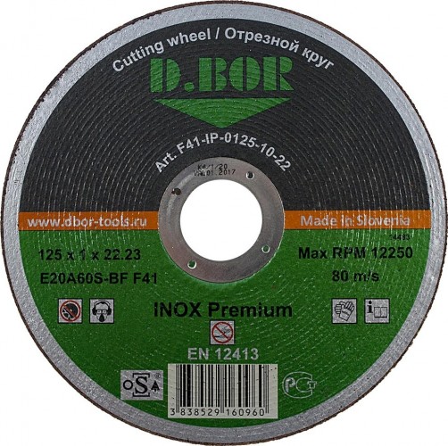 Диск отрезной по нержавеющей стали D.BOR 115х1,0х22.2 мм E20A60S-BF INOX Premium D3-F41-IP-0115-10-22